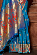 Blue Paithani Silk Saree With Blouse Piece