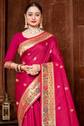 Magenta Paithani Silk Saree With Blouse Piece