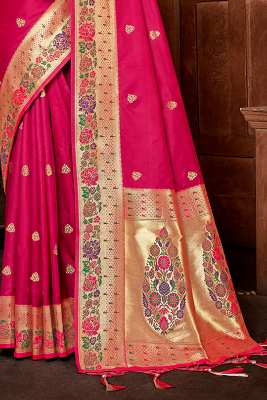 Magenta Paithani Silk Saree With Blouse Piece