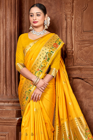 Mustard Paithani Silk Saree With Blouse Piece