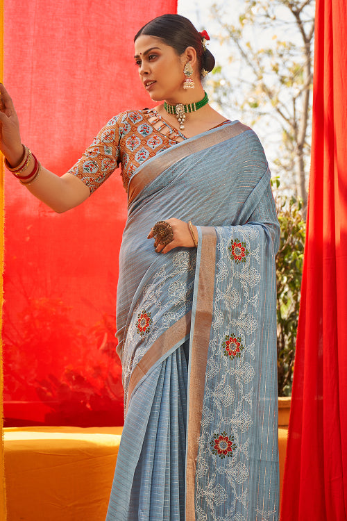 Flint Grey Linen Blend Saree