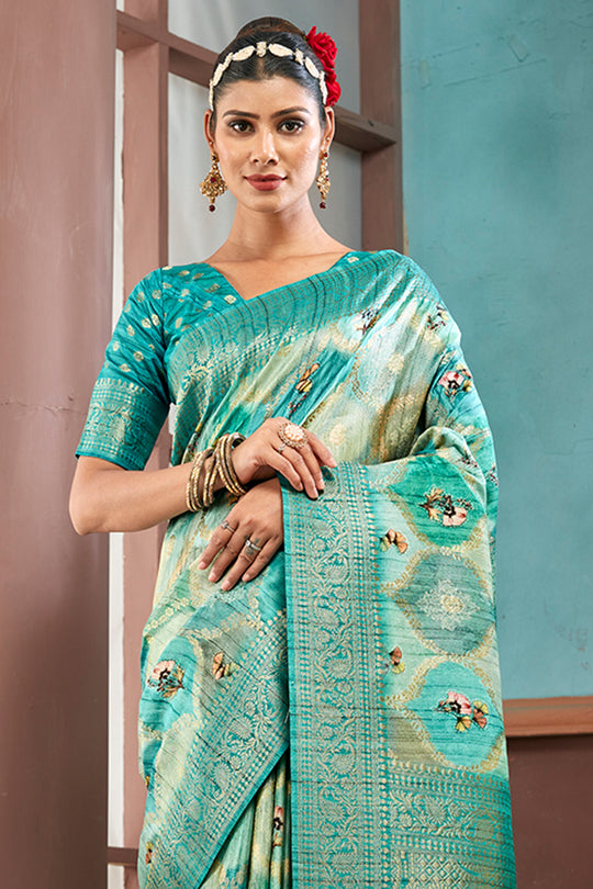 Sky Blue Cotton Linen Blend NeoJacquard Digital Elegance Saree