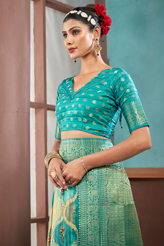 Sky Blue Cotton Linen Blend NeoJacquard Digital Elegance Saree