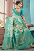 Sky Blue Cotton Linen NeoJacquard Digital Elegance Saree