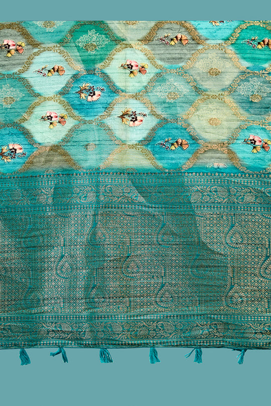 Sky Blue Cotton Linen Blend NeoJacquard Digital Elegance Saree
