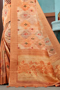 Bronze Cotton Linen NeoJacquard Digital Elegance Saree