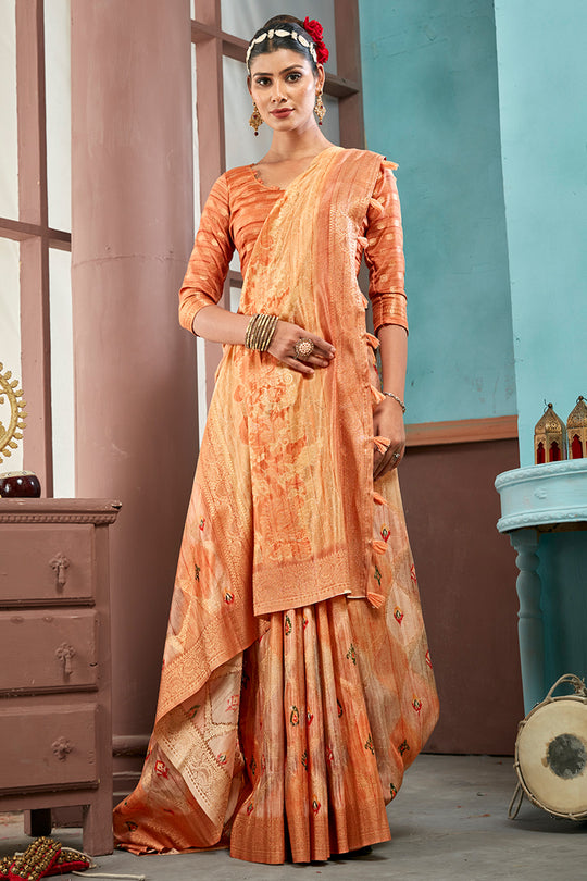 Bronze Cotton Linen Blend NeoJacquard Digital Elegance Saree