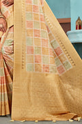 Beige Cotton Linen Blend NeoJacquard Digital Elegance Saree