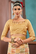 Beige Cotton Linen Blend NeoJacquard Digital Elegance Saree