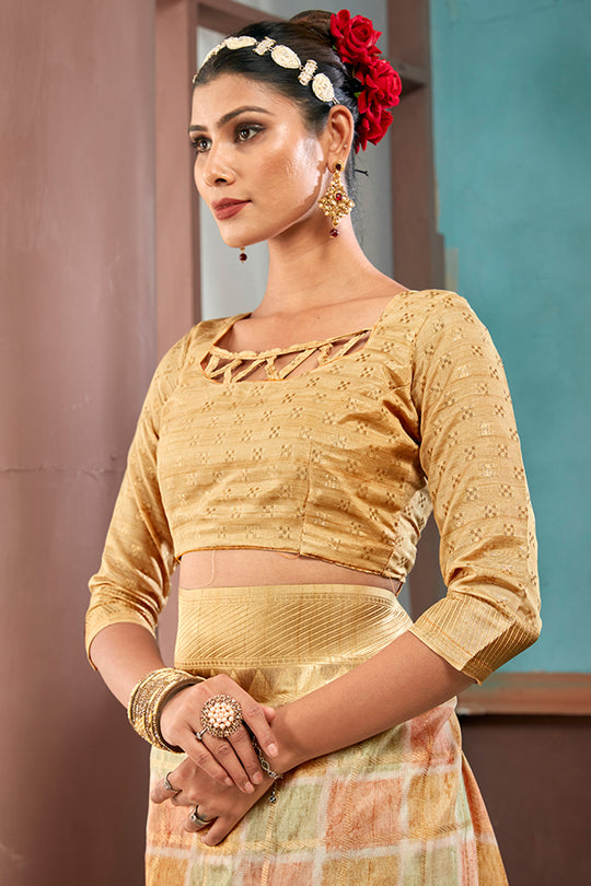 Beige Cotton Linen Blend NeoJacquard Digital Elegance Saree