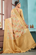 Beige Cotton Linen NeoJacquard Digital Elegance Saree