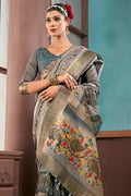 Grey Cotton Linen NeoJacquard Digital Elegance Saree