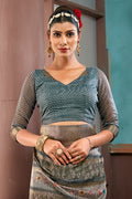 Grey Cotton Linen Blend NeoJacquard Digital Elegance Saree