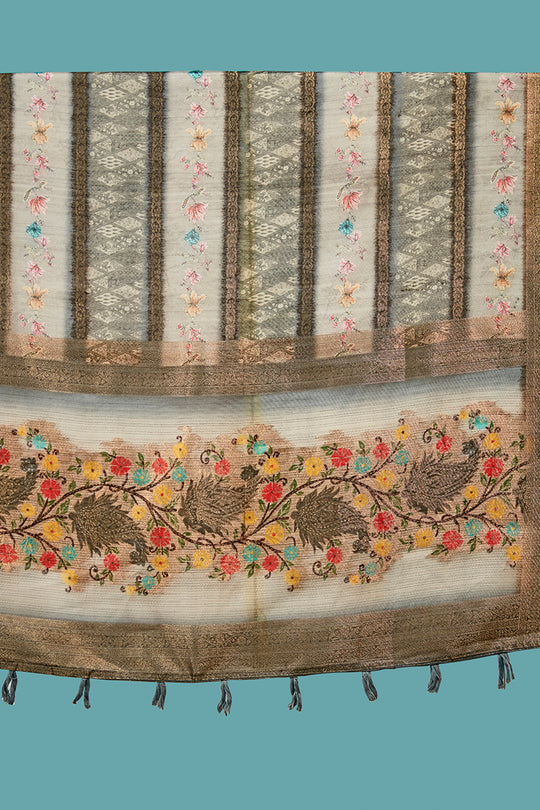 Grey Cotton Linen Blend NeoJacquard Digital Elegance Saree