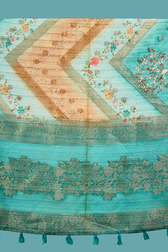 Rama Green Cotton Linen Blend NeoJacquard Digital Elegance Saree