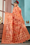 Dark Orange Cotton Linen Blend NeoJacquard Digital Elegance Saree