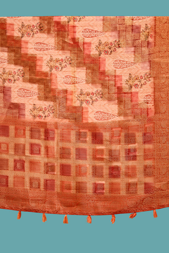 Dark Orange Cotton Linen Blend NeoJacquard Digital Elegance Saree