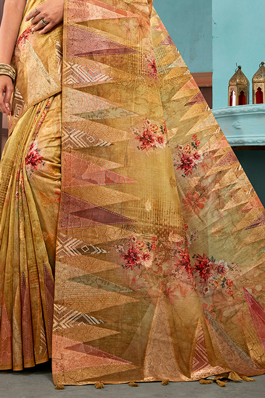 Gold Metallic Cotton Linen Blend NeoJacquard Digital Elegance Saree