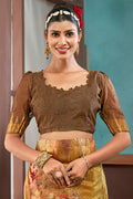 Gold Metallic Cotton Linen Blend NeoJacquard Digital Elegance Saree