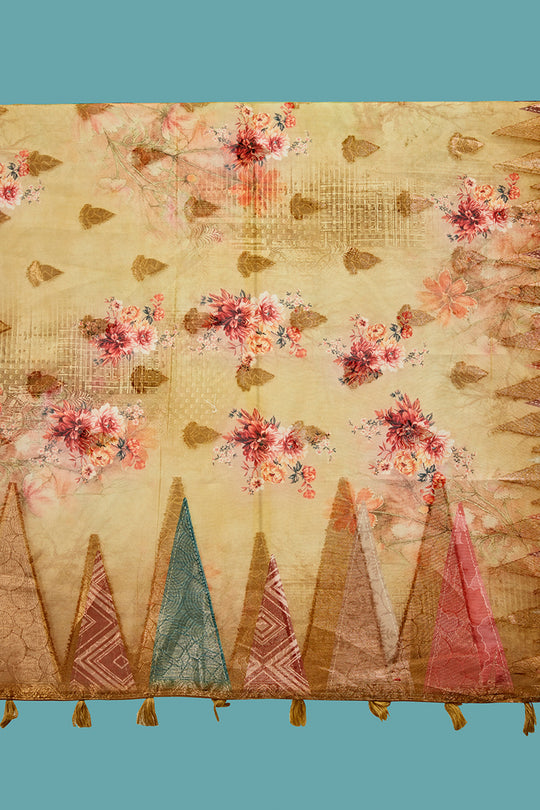 Gold Metallic Cotton Linen Blend NeoJacquard Digital Elegance Saree