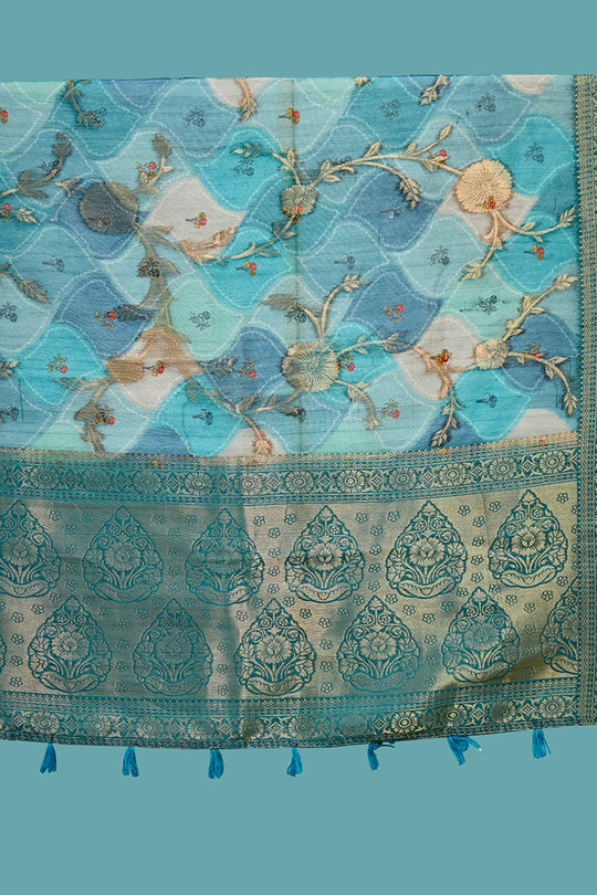 Deep Sea Cotton Linen Blend NeoJacquard Digital Elegance Saree