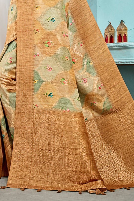 Mustard Yellow Cotton Linen Blend NeoJacquard Digital Elegance Saree