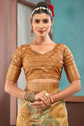 Mustard Yellow Cotton Linen Blend NeoJacquard Digital Elegance Saree