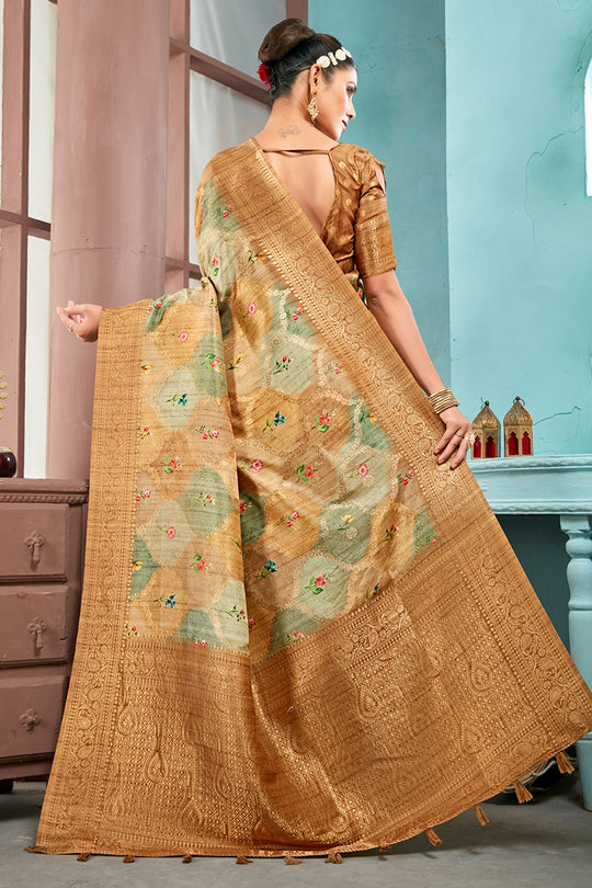 Mustard Yellow Cotton Linen Blend NeoJacquard Digital Elegance Saree