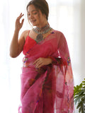 Pink Organza Saree With Blouse Piece