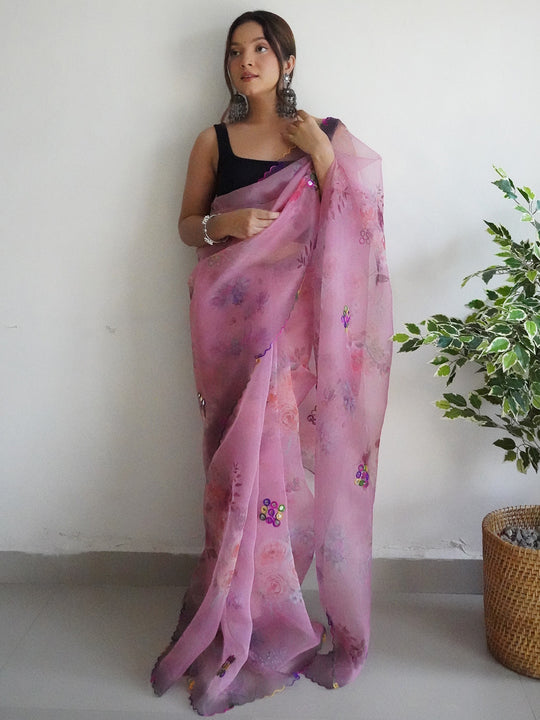 Lavender Organza Saree With Blouse Piece