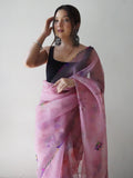 Lavender Organza Saree With Blouse Piece