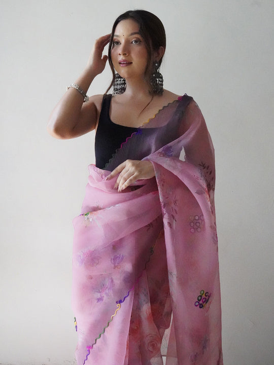 Lavender Organza Saree With Blouse Piece