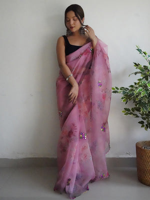 Lavender Organza Saree With Blouse Piece