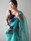 Sky Blue Organza Saree With Blouse Piece