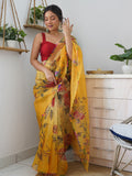 Yellow Organza Saree With Blouse Piece