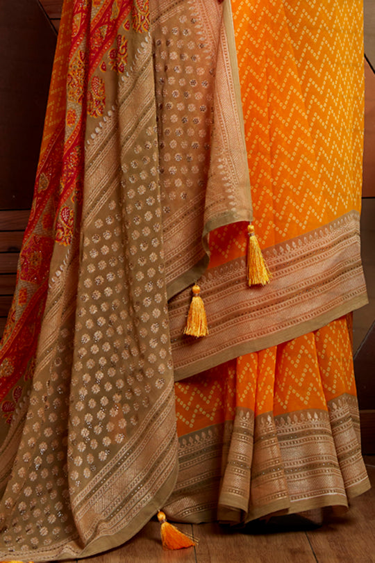 Canary Orange Georgette Saree