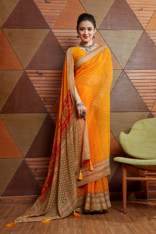 Canary Orange Georgette Saree