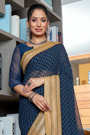 Navy Blue Georgette Saree