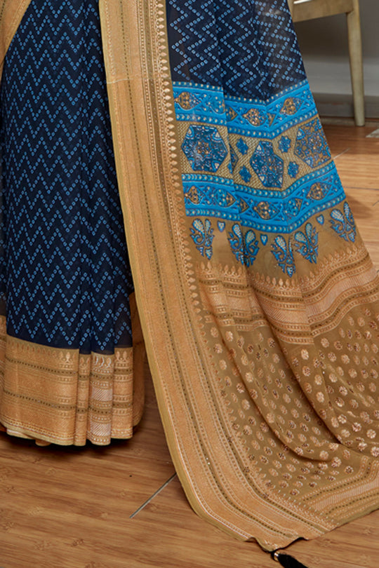Navy Blue Georgette Saree