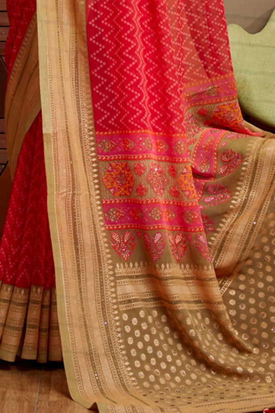 Scarlet Pink Georgette Saree