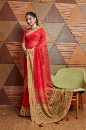 Scarlet Pink Georgette Saree