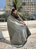 Black & White Silk Saree With Blouse Piece