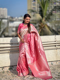 Pink Silk Saree With Blouse Piece