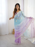 Multi Colour Shimmer Silk Sequins Embroidery Work With Cut Work Border Saree With Blouse Piece