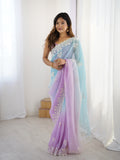 Multi Colour Shimmer Silk Sequins Embroidery Work With Cut Work Border Saree With Blouse Piece