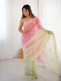 Multi Colour Shimmer Silk Sequins Embroidery Work With Cut Work Border Saree With Blouse Piece