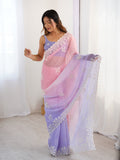 Multi Colour Shimmer Silk Sequins Embroidery Work With Cut Work Border Saree With Blouse Piece