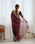 Maroon Twill Net 3 Mm Seqwance Work With Rich Gold Zari Work Saree With Blouse Piece