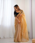 Yellow Twill Net 3 Mm Seqwance Work With Rich Gold Zari Work Saree With Blouse Piece