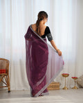 Wine Twill Net 3 Mm Seqwance Work With Rich Gold Zari Work Saree With Blouse Piece